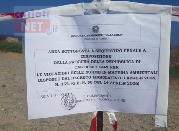 discarica abusiva porto cariati 22-9-2018 sequestro area1